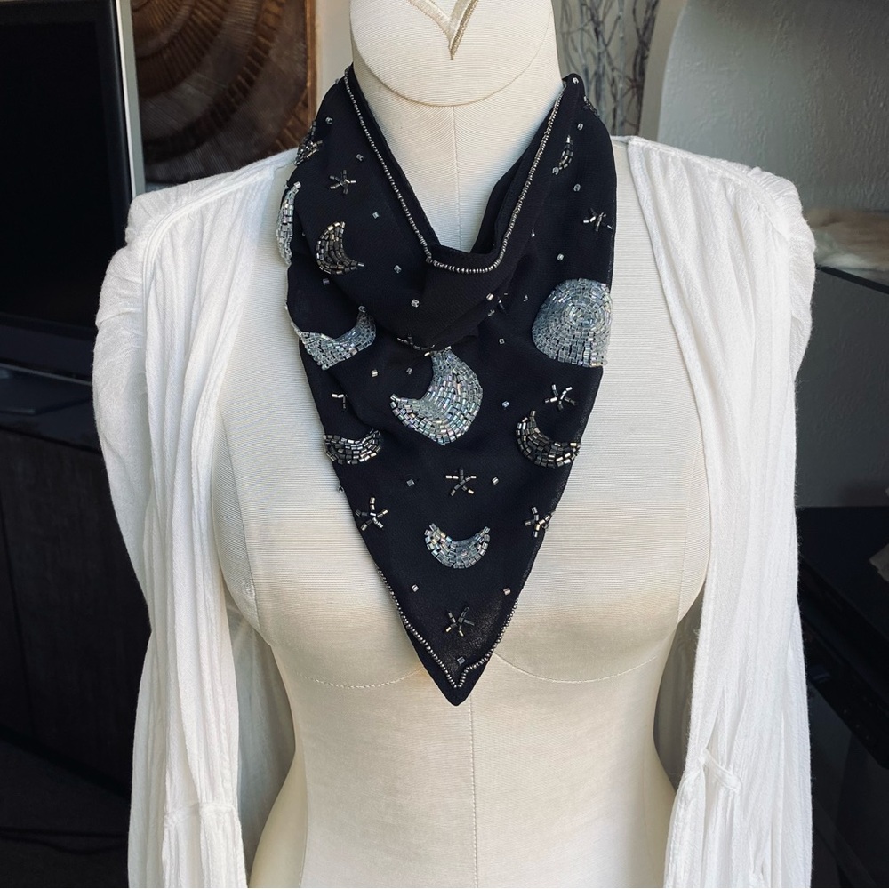 Beaded Celestial Moon Scarf Necklace Earthbound festival hippie boho goth witchy